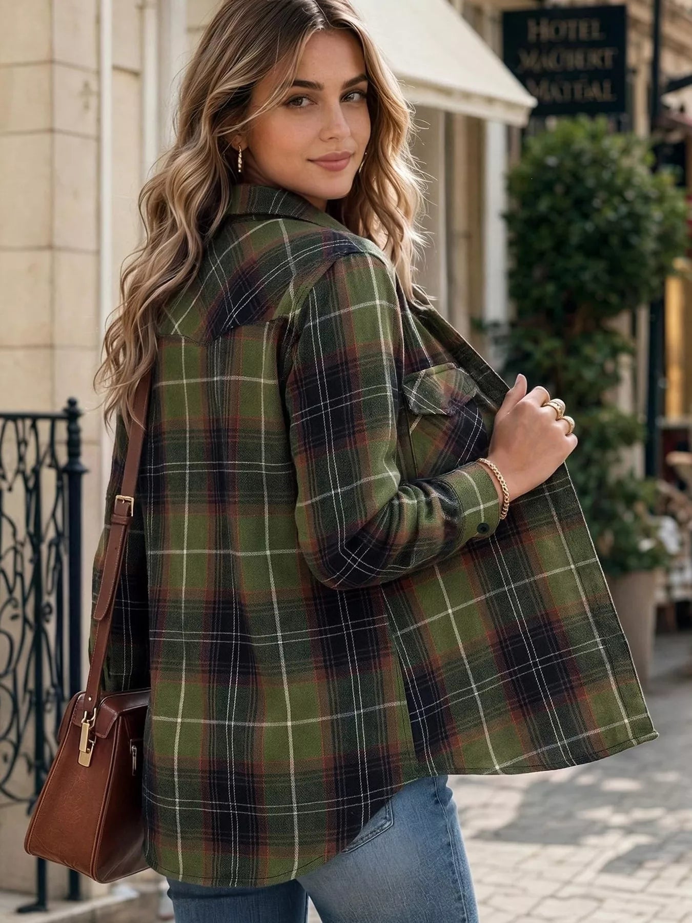 Trendsi Casual Plaid Button-Down Shirt -