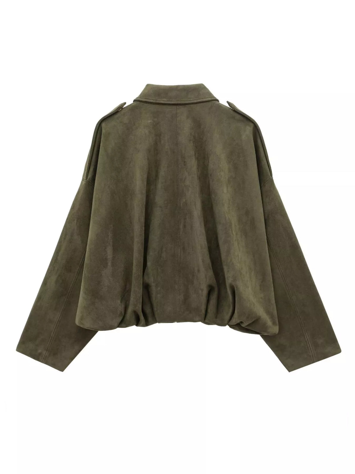 Faux Suede Collared Bomber Jacket — back view