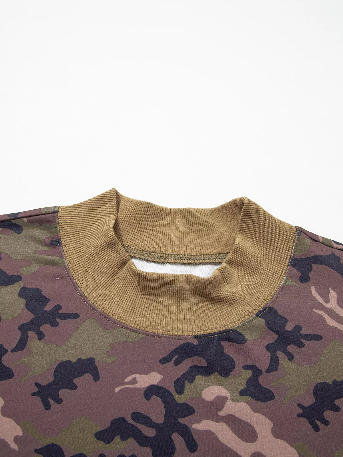 Camouflage sweatshirt, mock neck detail