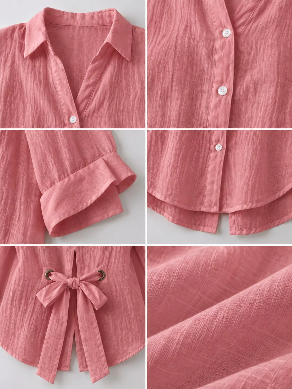 Pink loose fit tie back shirt, detail view