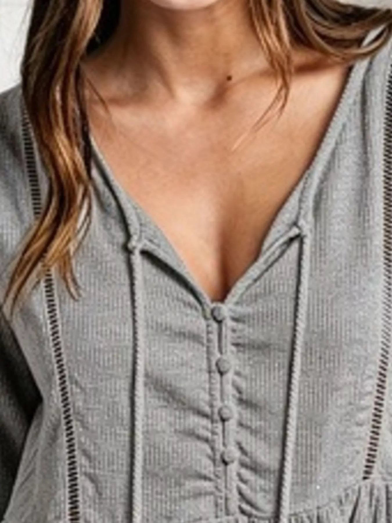 Trendsi Tassel Drawstring Long Sleeve Peplum Top -