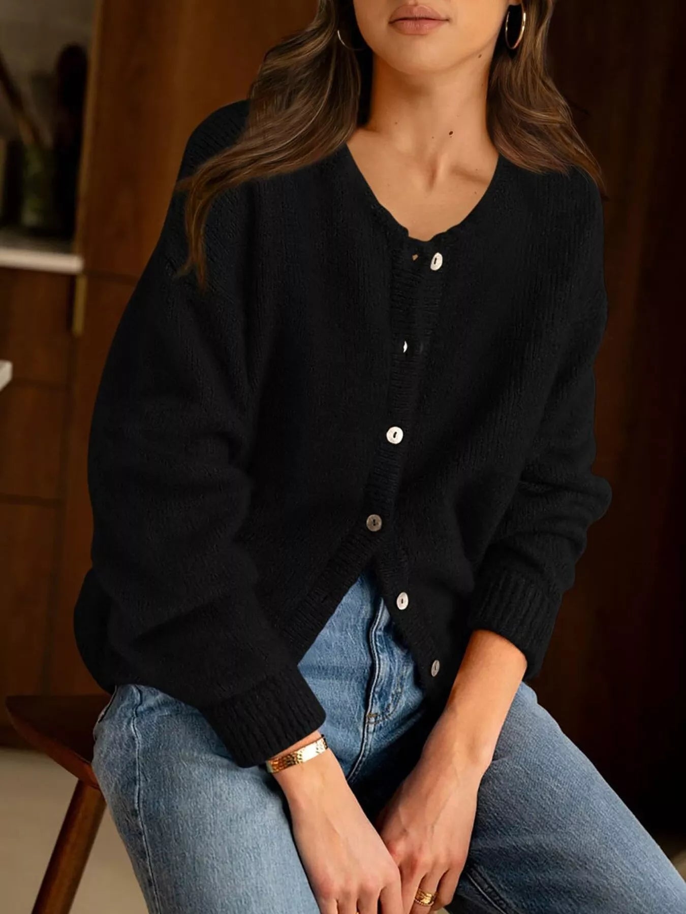 Trendsi Button-Down Dropped Shoulder Cardigan -