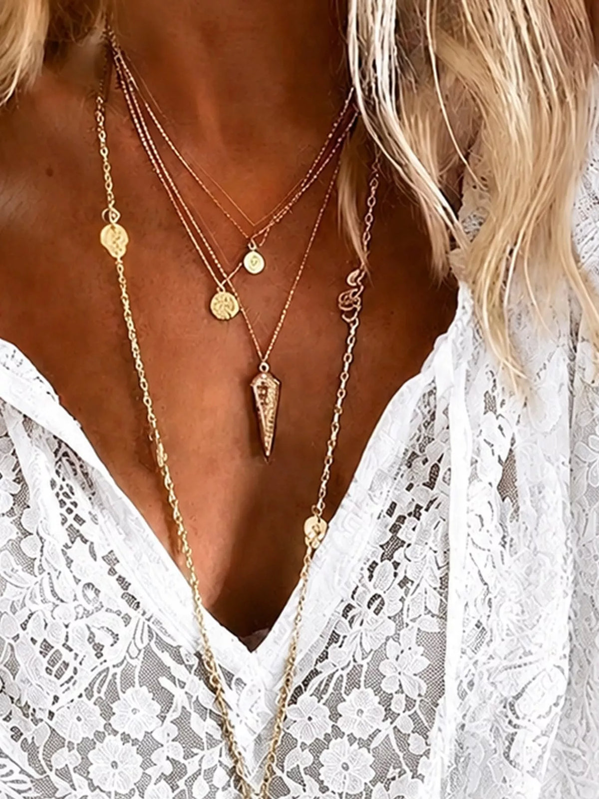 White lace long sleeve blouse, detail view
