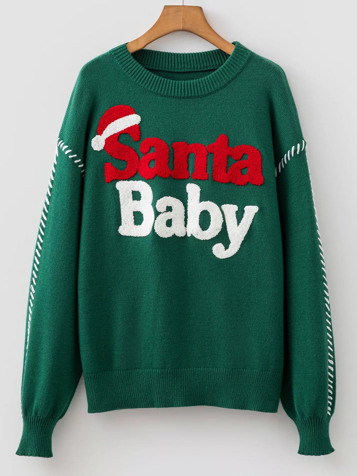 Santa Baby sweater, green hanging front