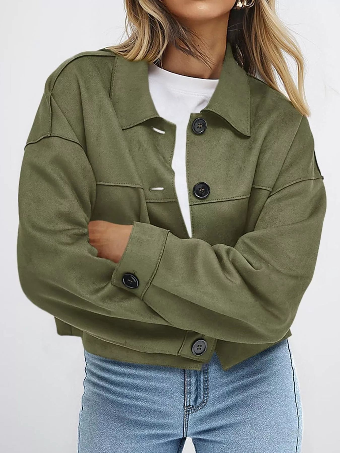 Trendsi Button-Down Cropped Jacket -