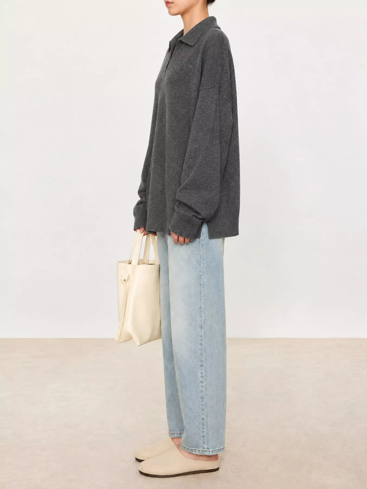 Dark Gray dropped shoulder polo collar sweater