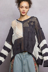 Trendsi POL Color-Blocked Stripe Pattern Knit Top with Twisted Weave -