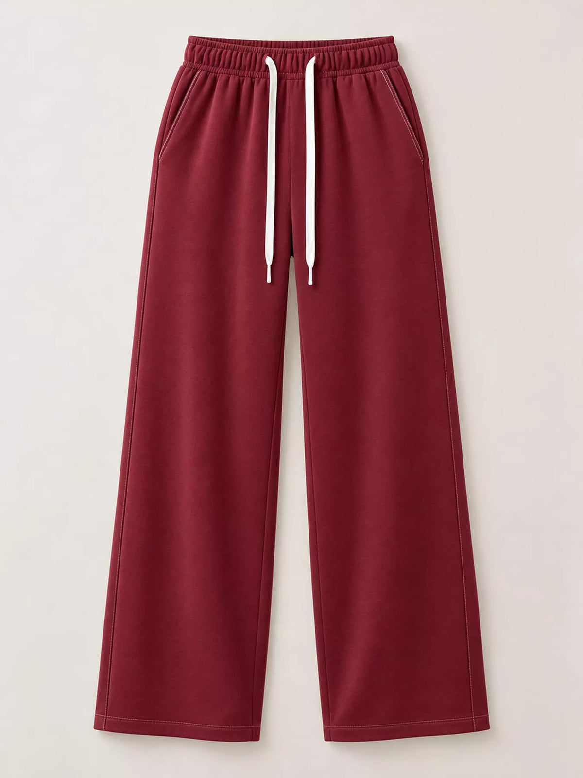 Wine Red wide-leg pants with drawstring