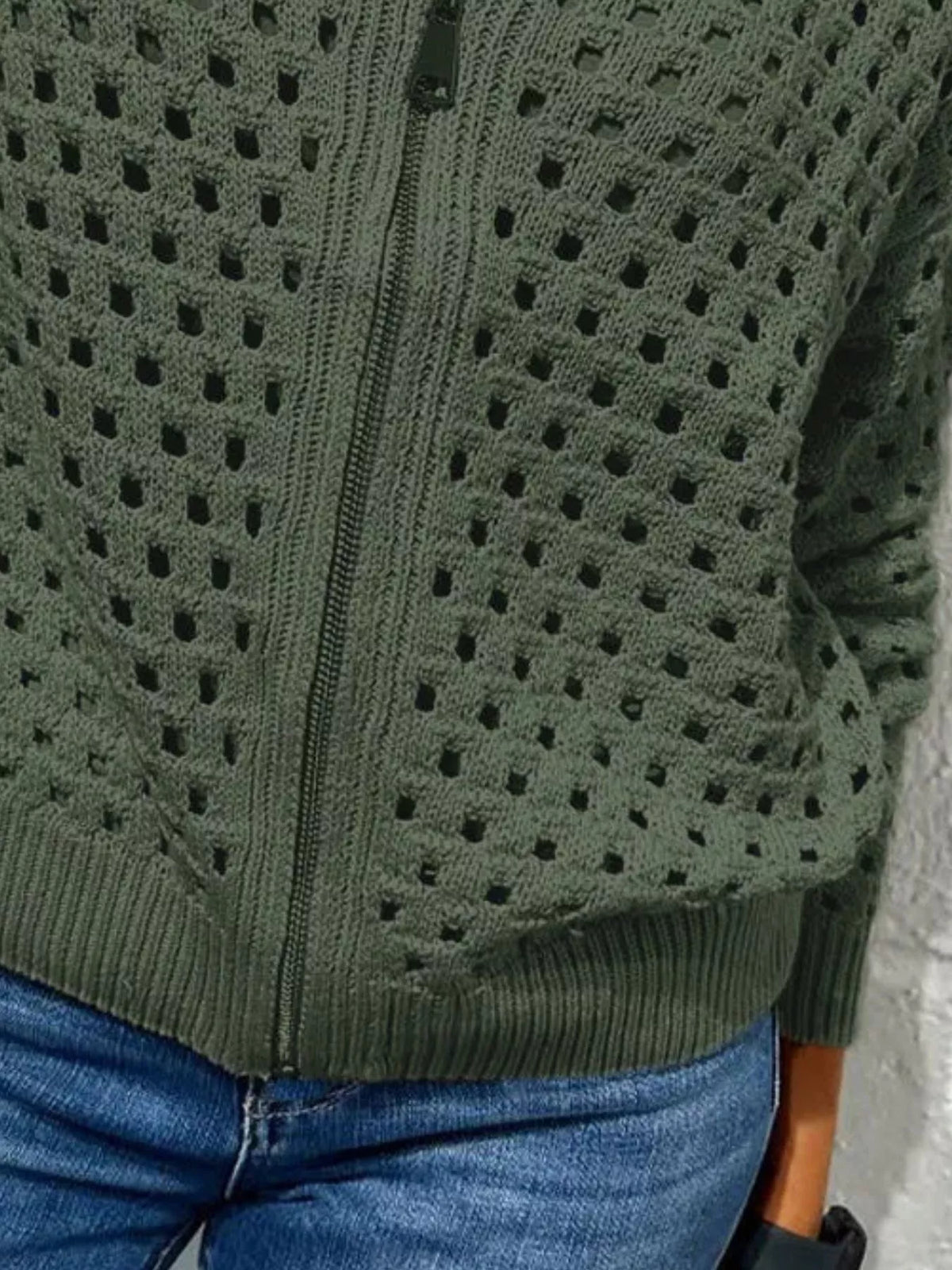 Trendsi Full Size Crochet Knit Zip-Up Cardigan Plus Size -