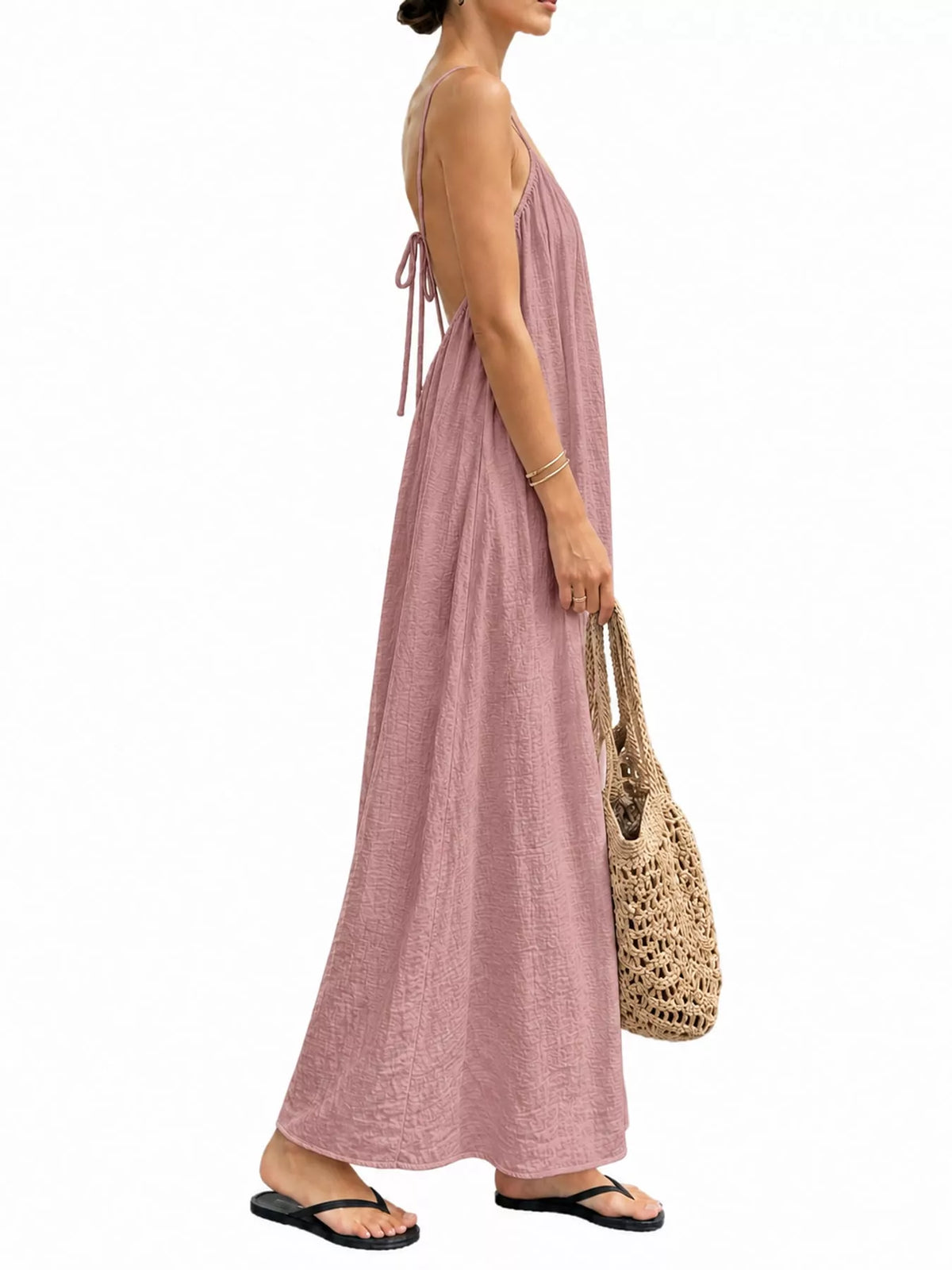 Backless Spaghetti Strap Maxi Dress — side view