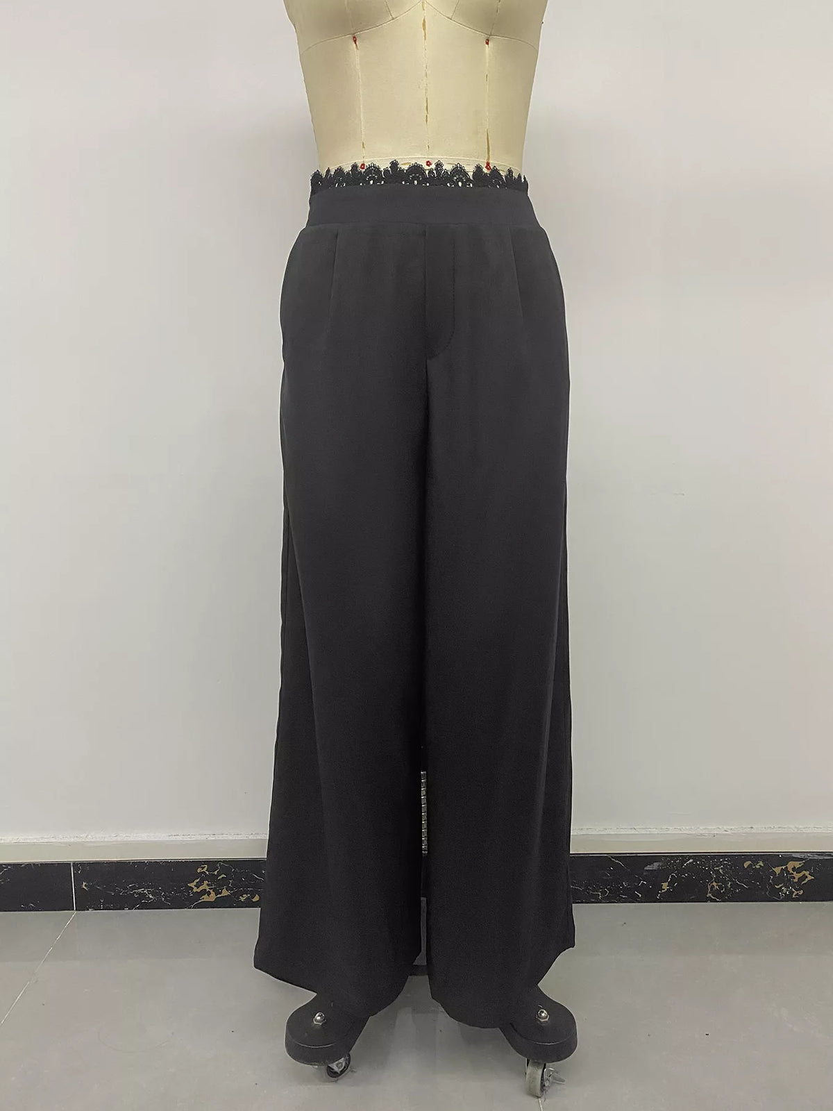 Trendsi High-Waisted Wide-Leg Lace-Trimmed Pants -