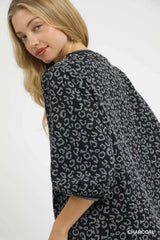 Trendsi Umgee Leopard Print Jacquard Blouse with Puff Sleeves -