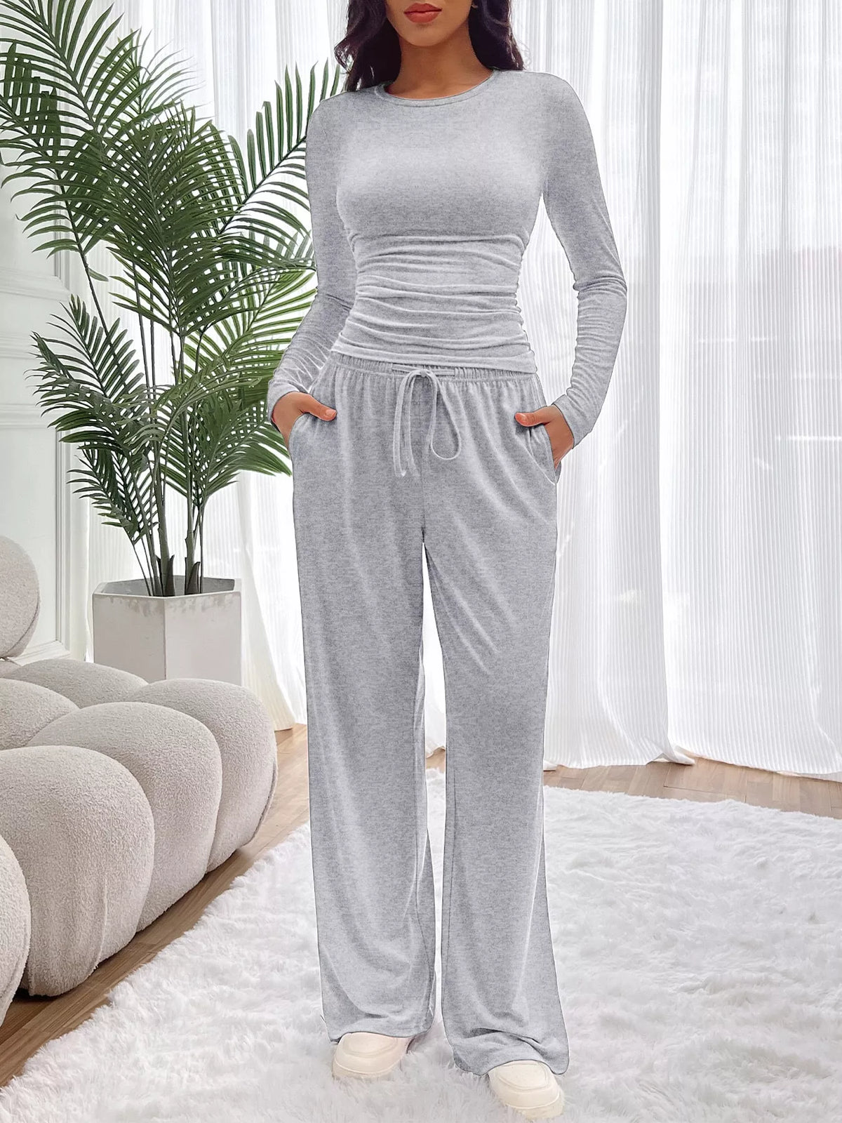 Wide-leg top and pants set