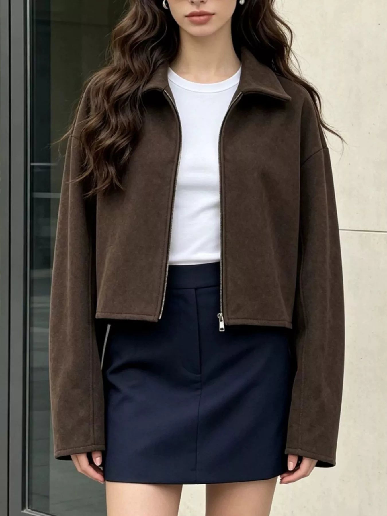 Trendsi Zip Up Dropped Shoulder Jacket -