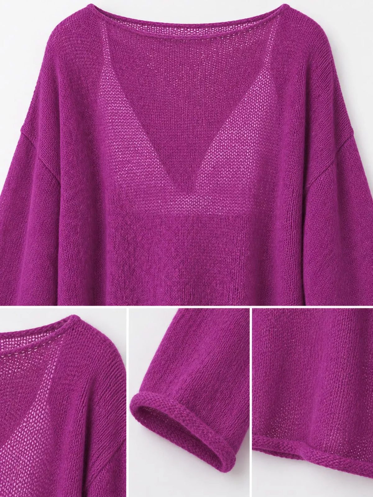 Knit cover-up, purple detail collage