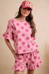 Trendsi BiBi Polka Dots Printed Ruffled Detail Top And Shorts Set - Shorts