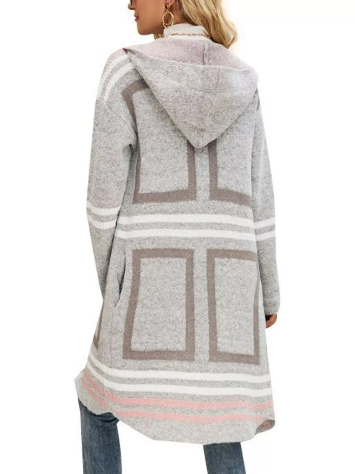 Trendsi Striped Hooded Longline Cardigan -