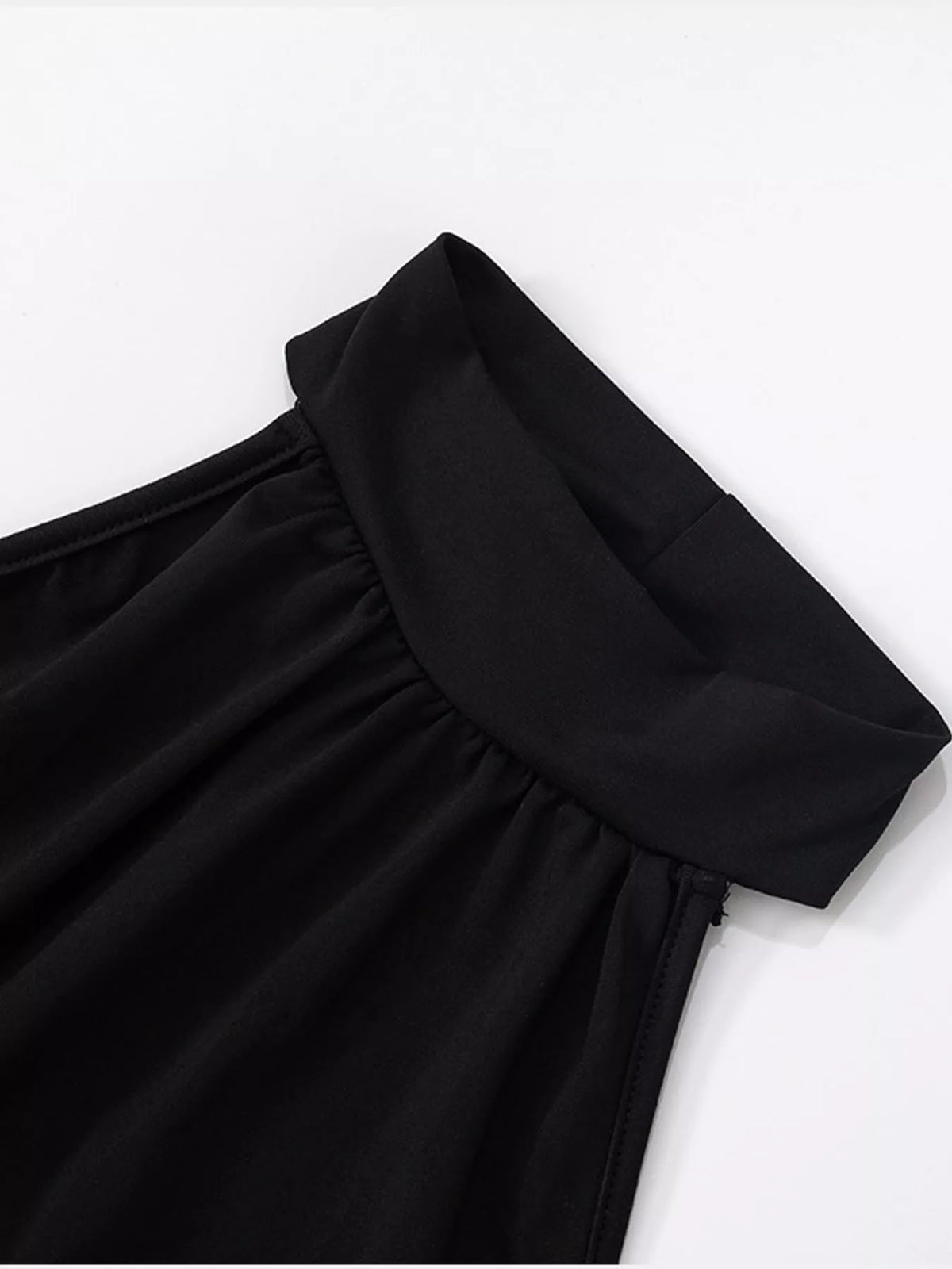 Ruched Halter Neck Slit Maxi Dress — garment construction details