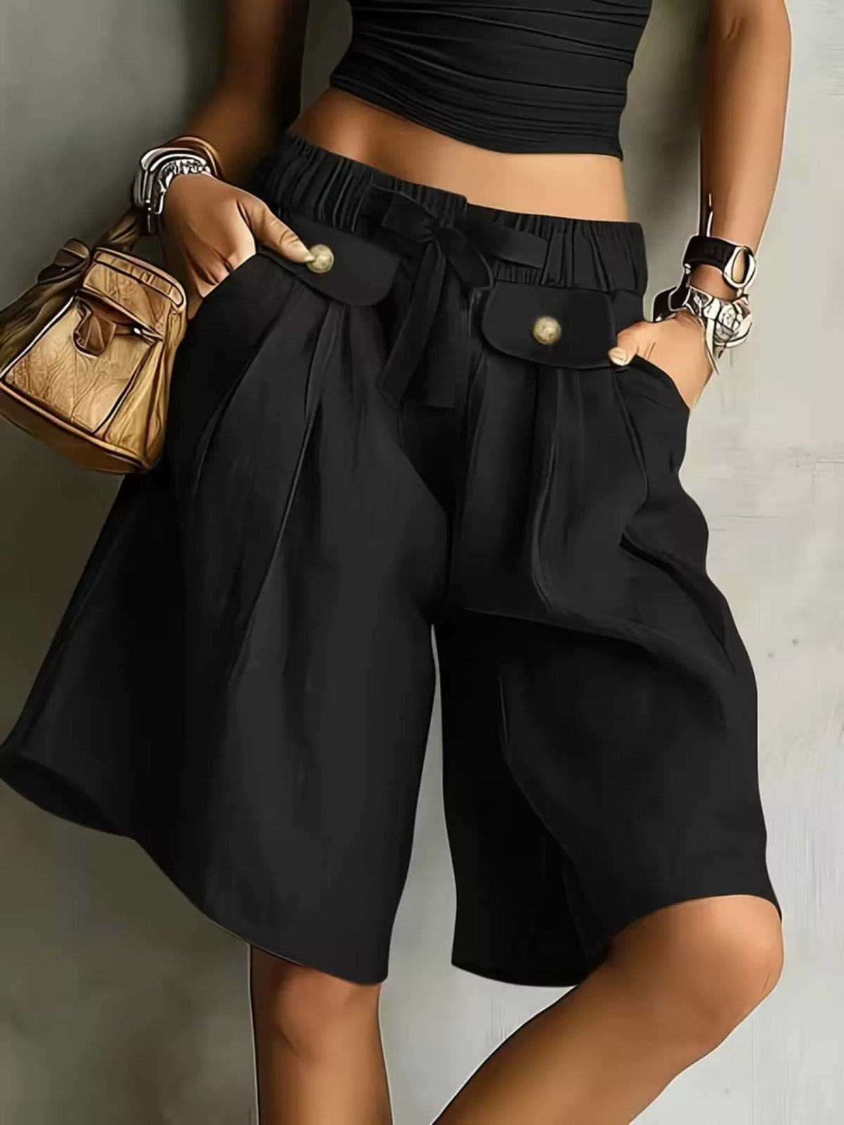 Black drawstring shorts