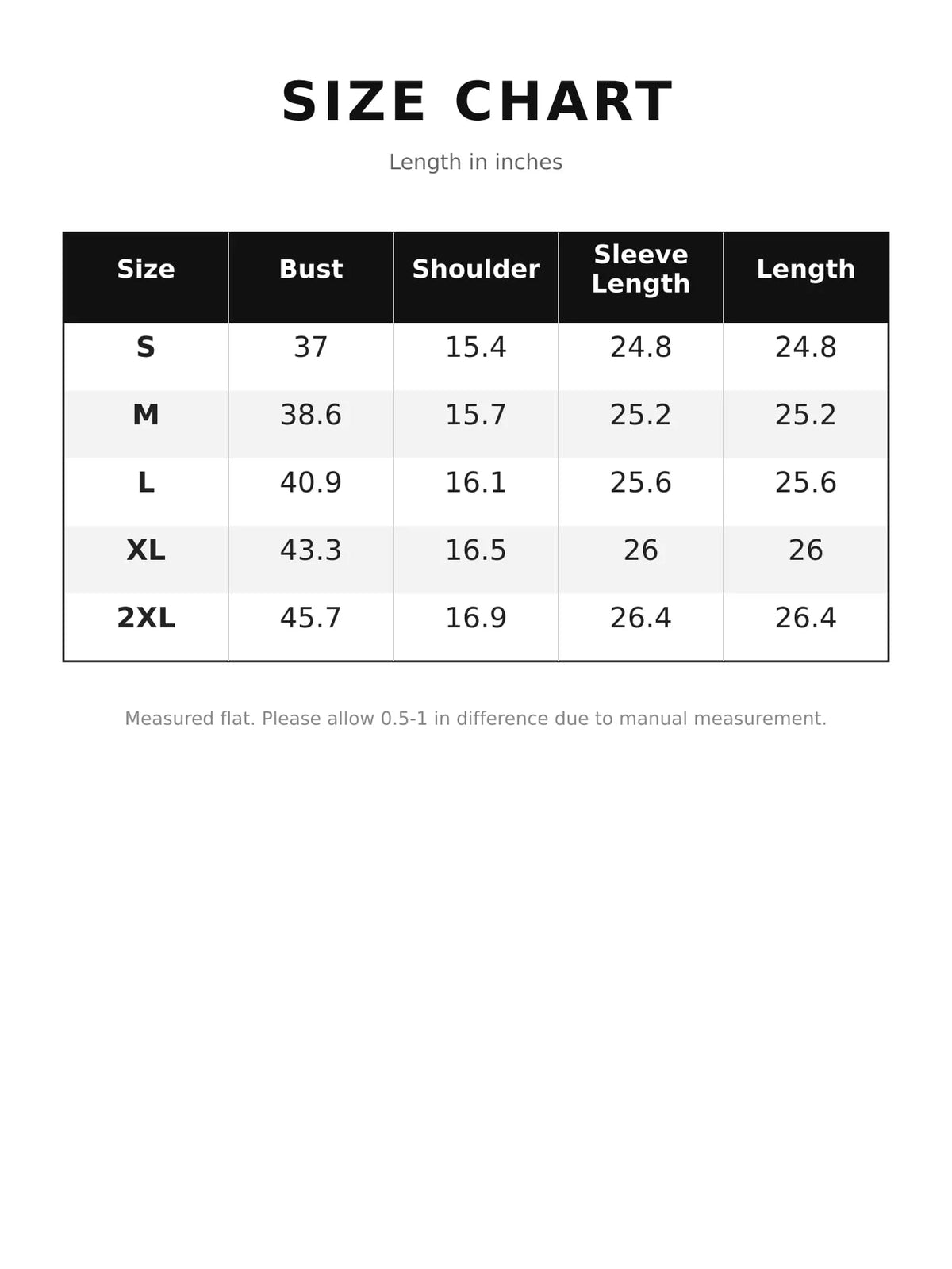 Size chart for surplice blouse