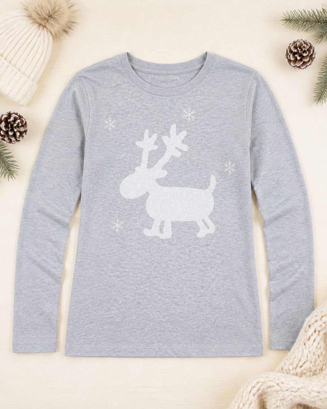 Niobe Clothing Cute Glitter Moose Long Sleeve Top - T-Shirts holiday