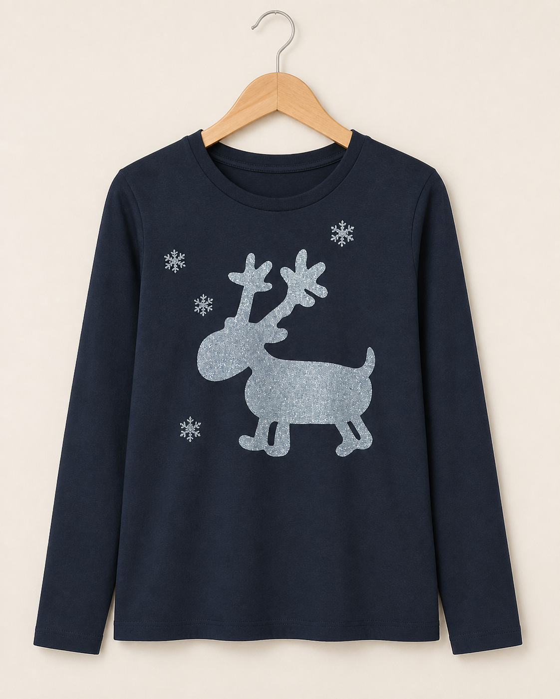 Niobe Clothing Cute Glitter Moose Long Sleeve Top - T-Shirts holiday