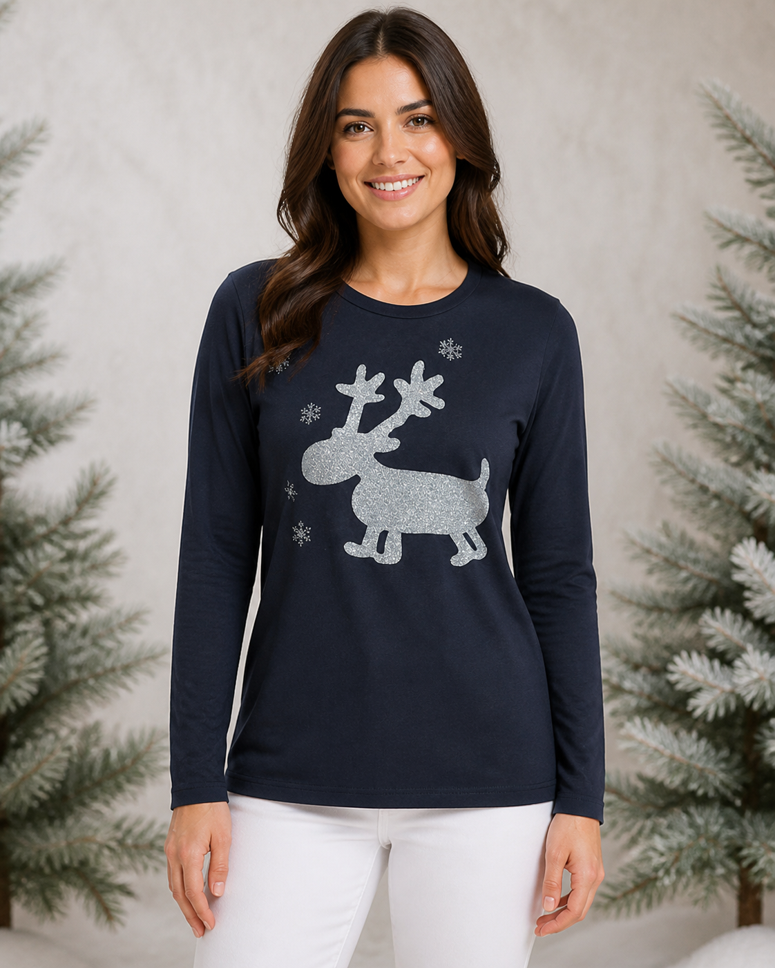 Niobe Clothing Cute Glitter Moose Long Sleeve Top - T-Shirts holiday