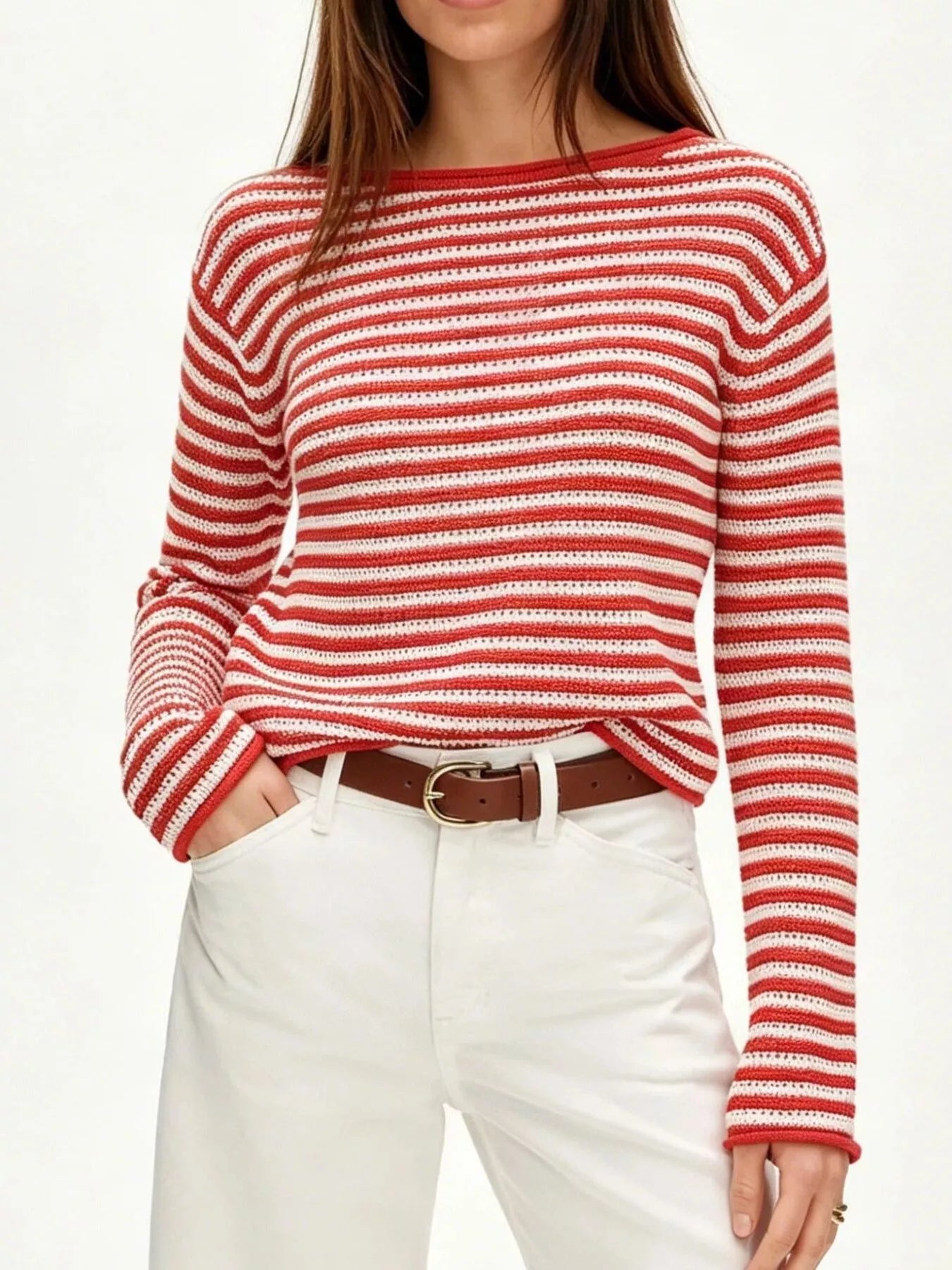 Trendsi Striped Boat Neck Knit Sweater -