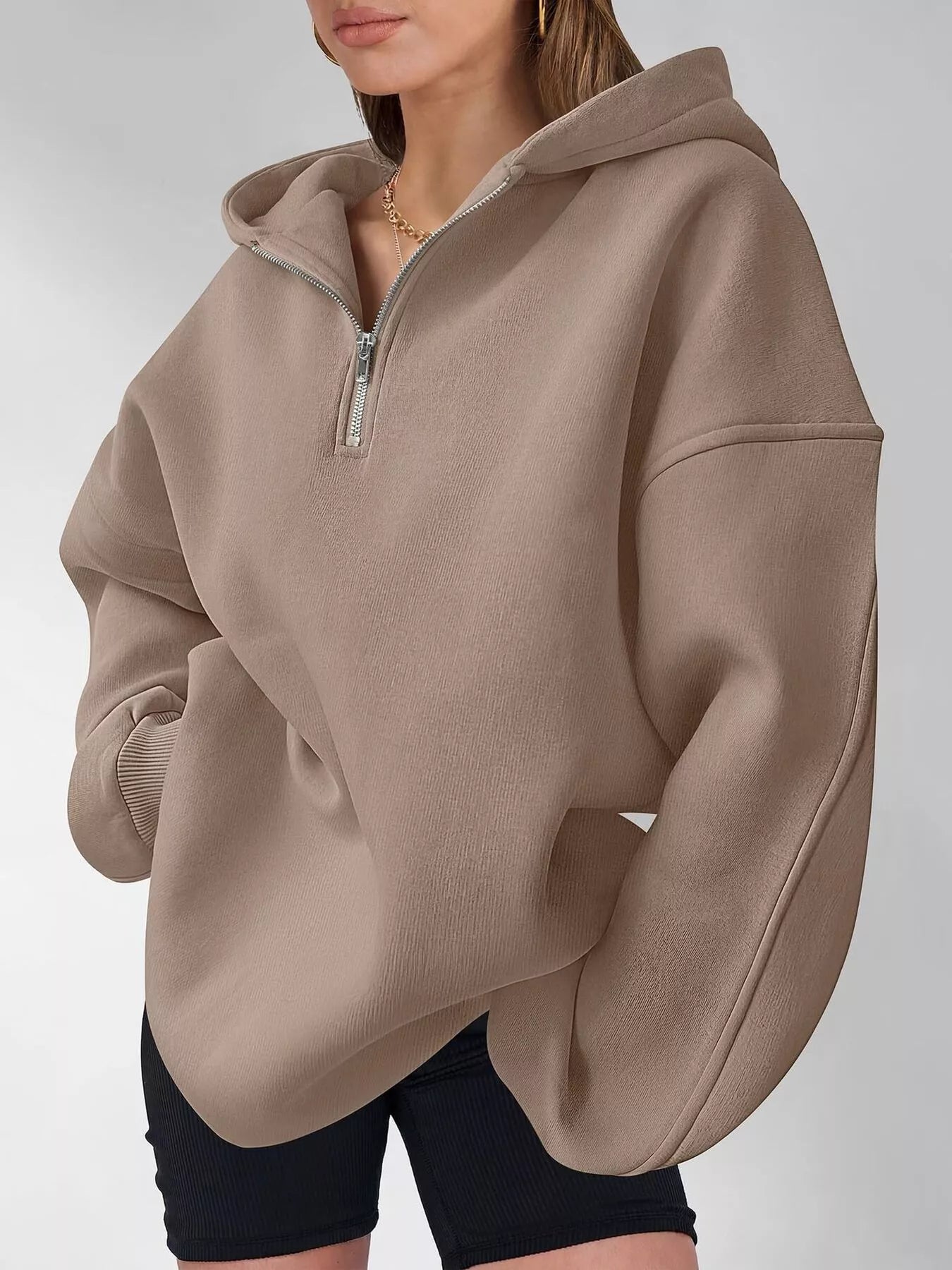 Trendsi Oversized Quarter-Zip Hoodie -