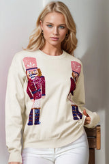 Trendsi Double Take Full Size Nutcracker Sequin Long Sleeve Sweater -