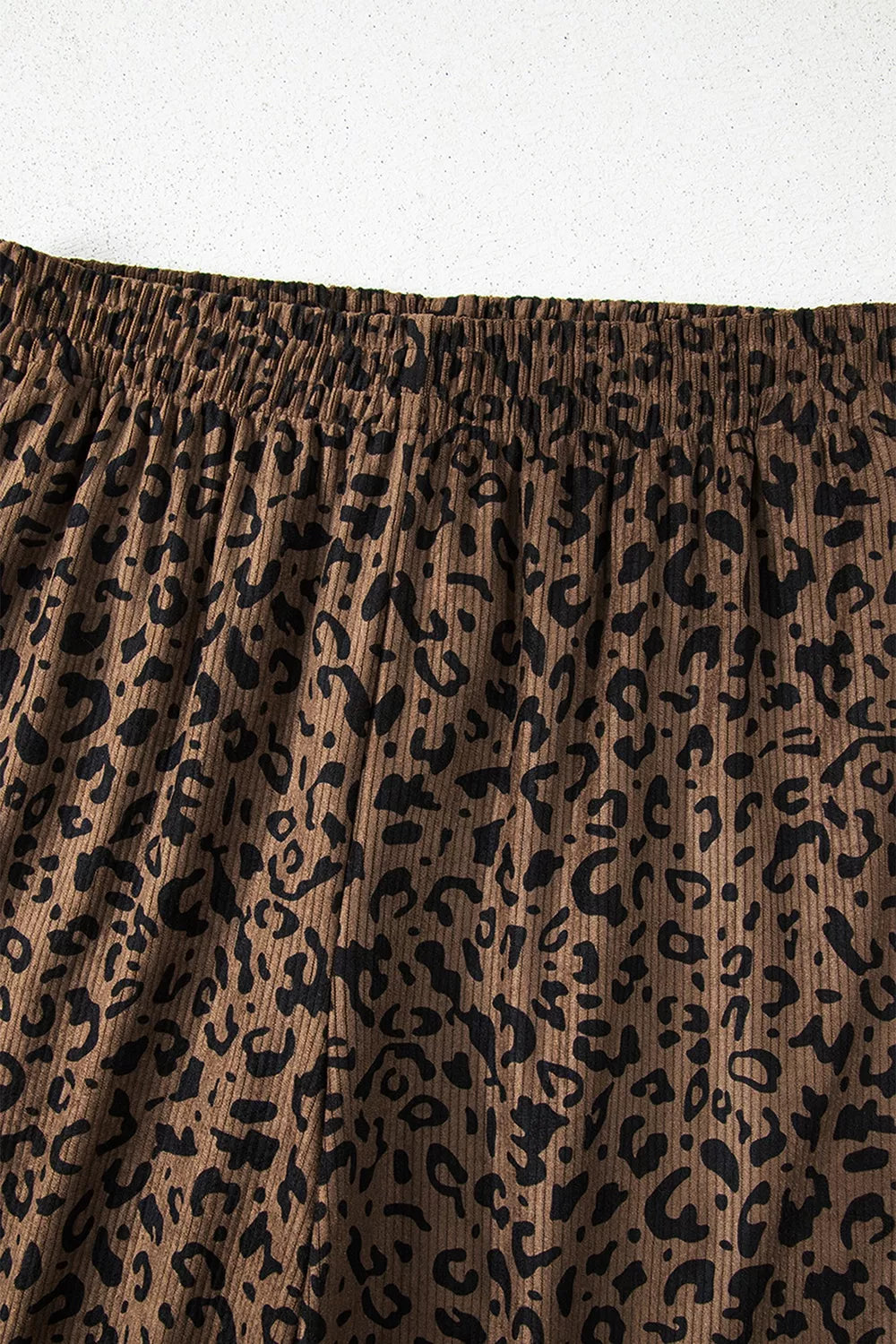 Trendsi Leopard Print Elastic High Waist Loose Corduroy Pants -