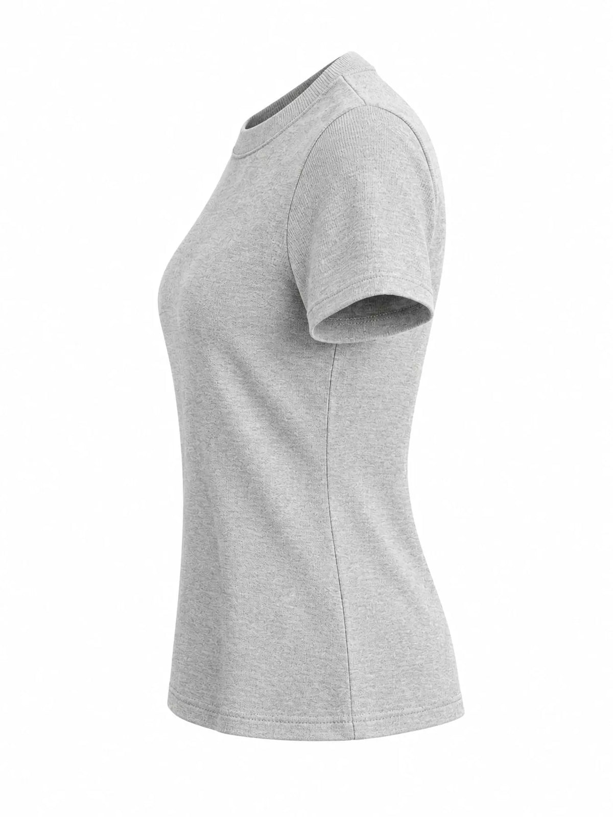 Light gray slim-fit crew neck T-shirt, side view