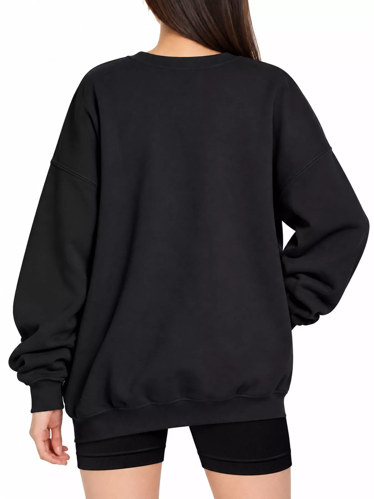 Ribbed Trim Crew Neck Sweatshirt in black, back view
