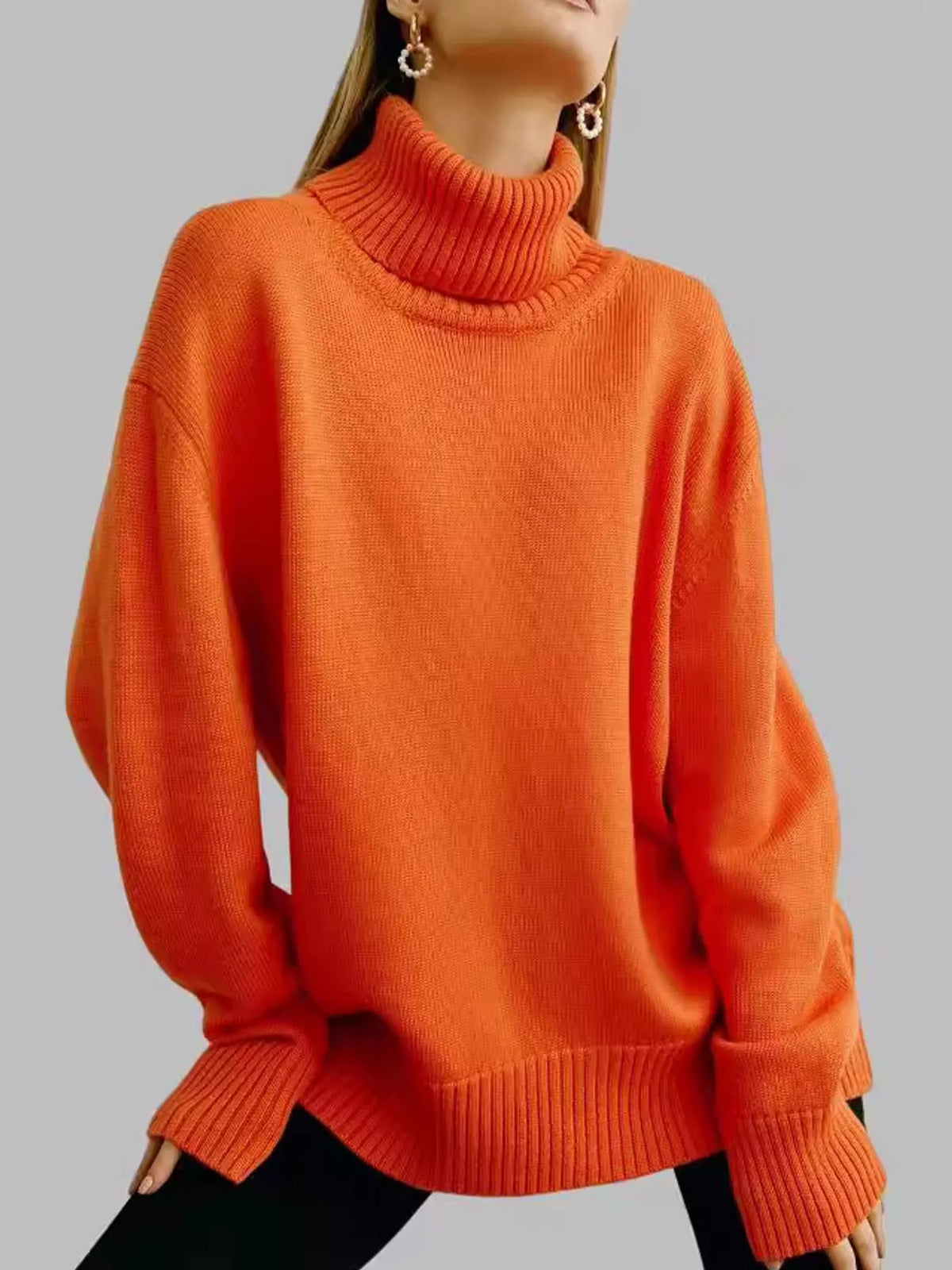 Turtleneck sweater, orange front
