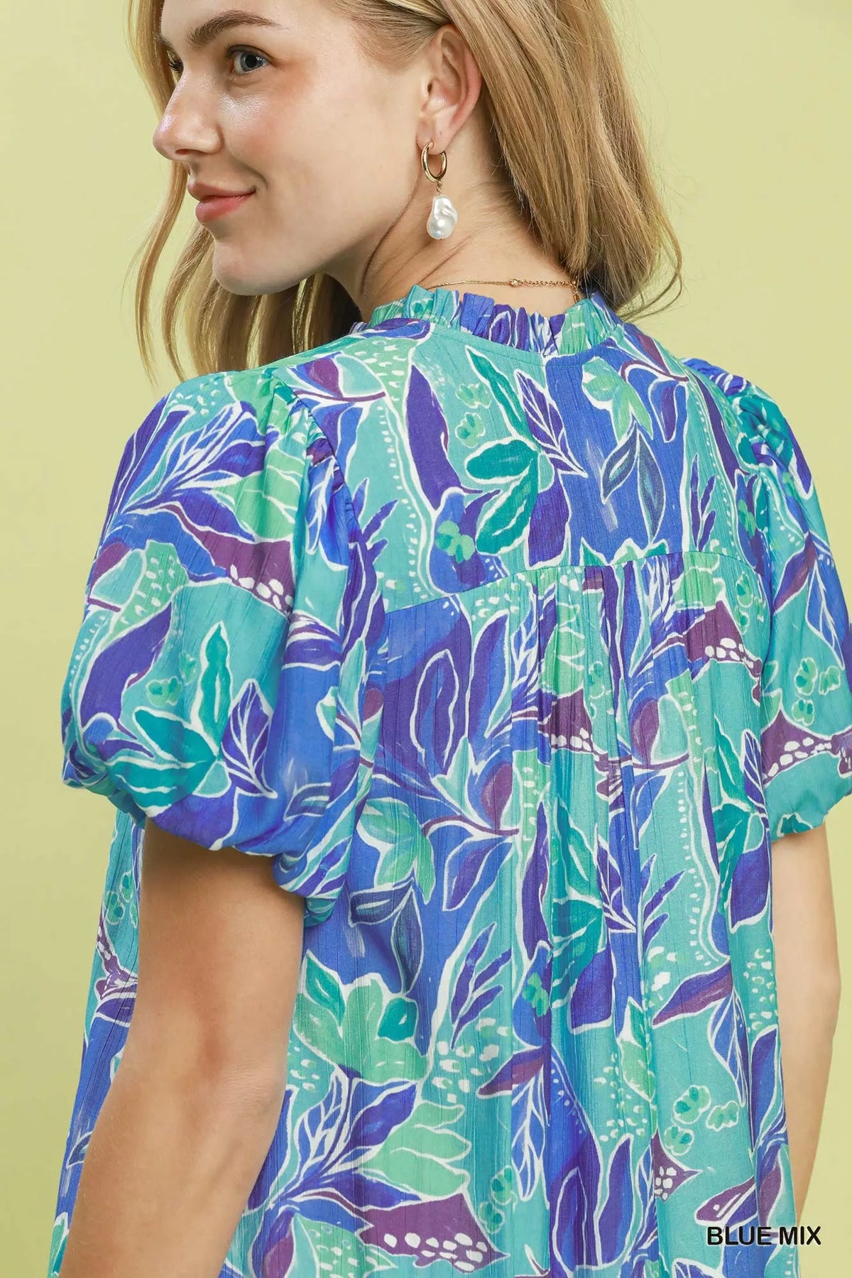 Women's Tropical Floral Puff Sleeve Tiered Mini Dress With Pockets — product view 5