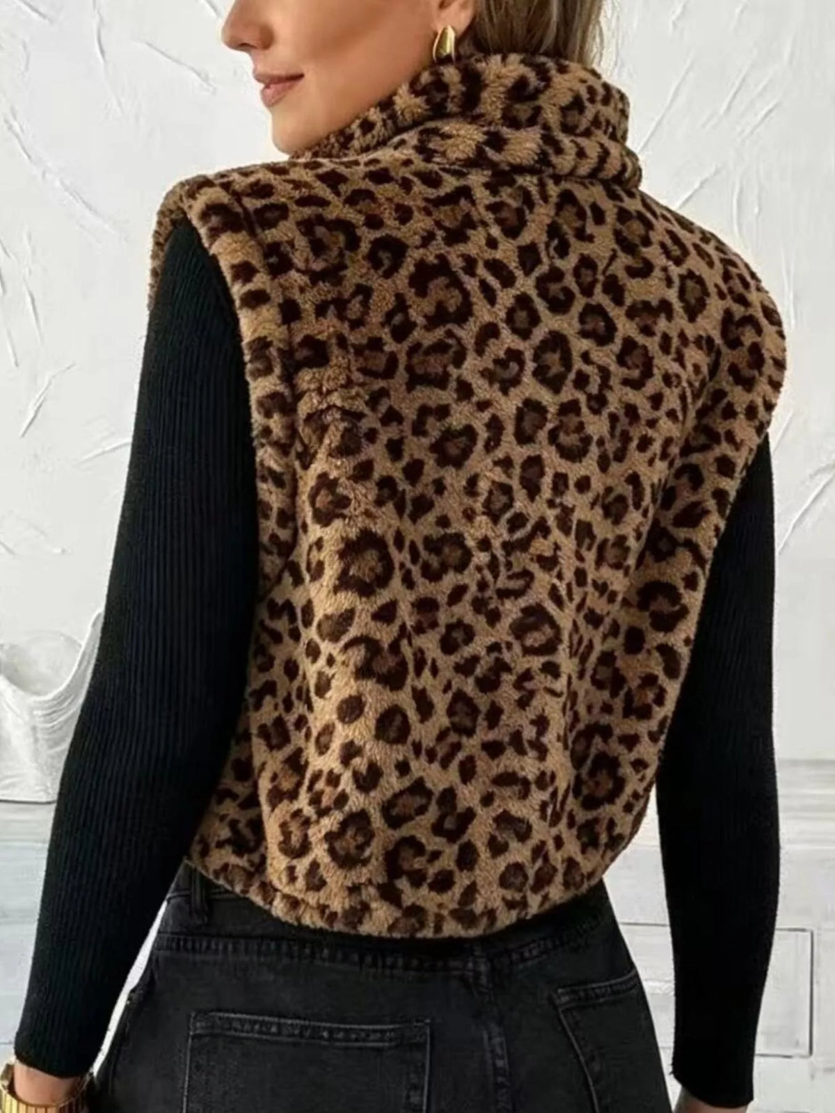 Animal-print vest, brown leopard-print back