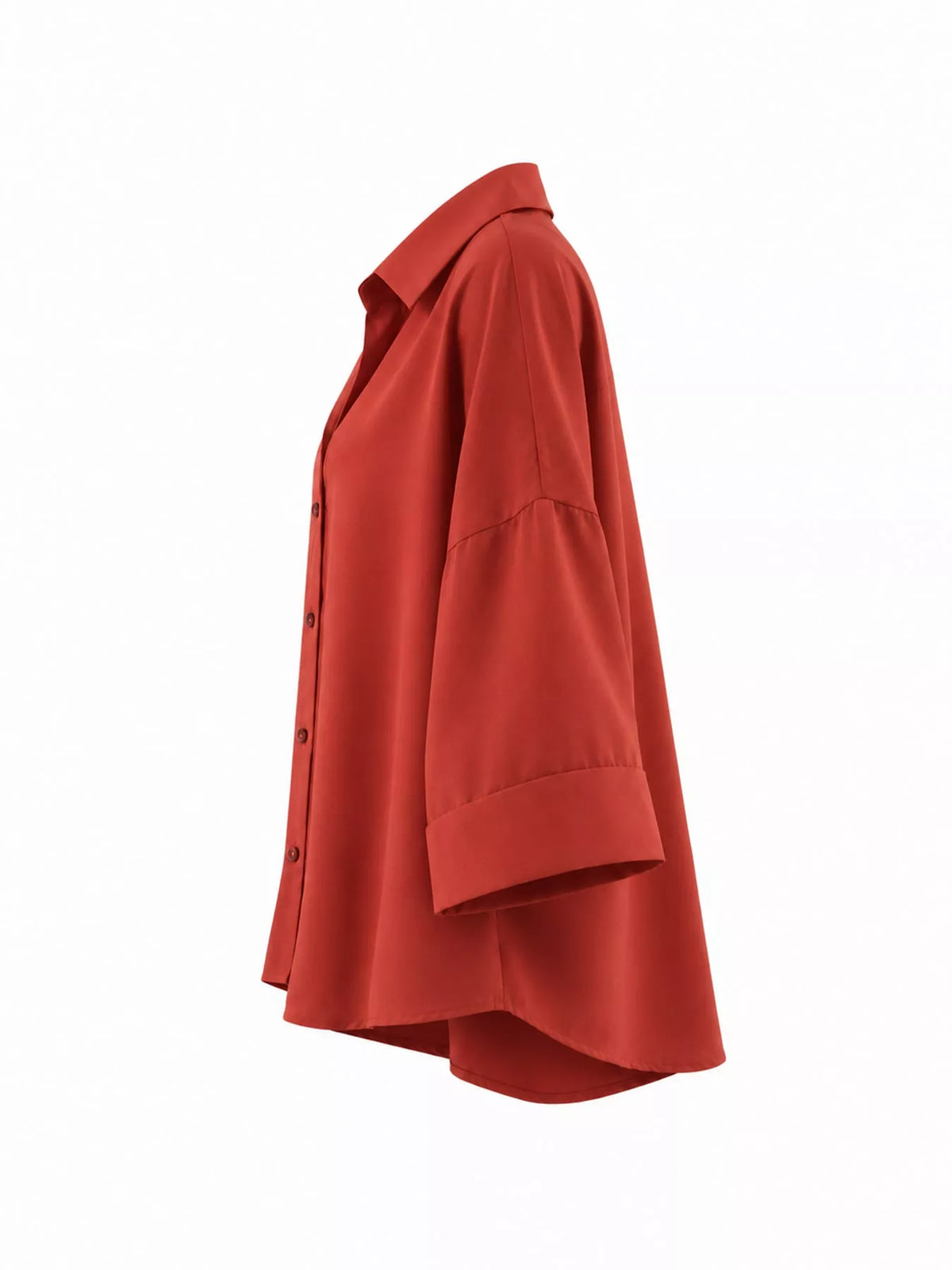 Orange Red button-up three-quarter sleeve shirt