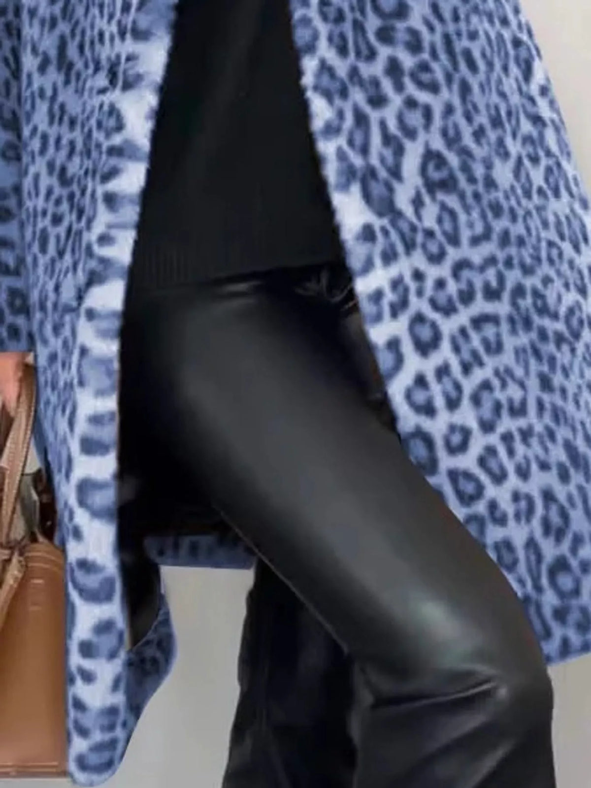 Open Front Leopard Print Faux Fur Jacket — construction details