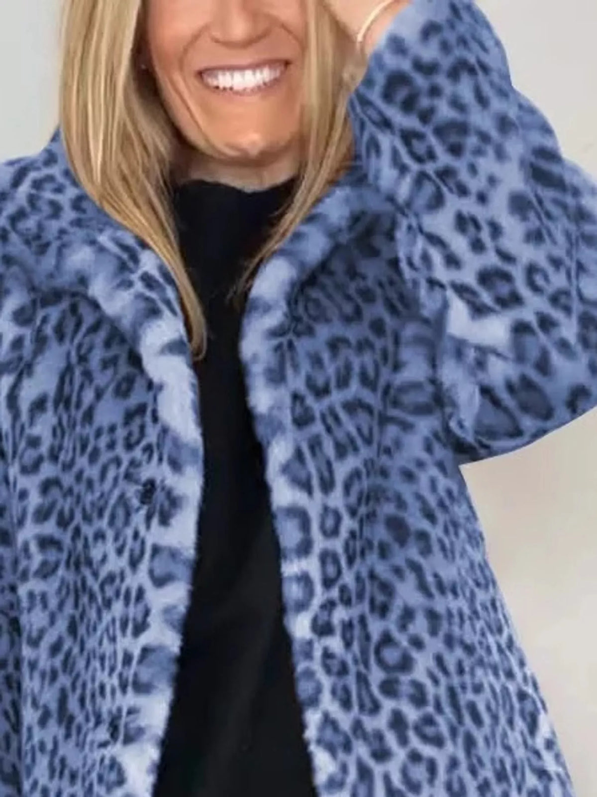 Open Front Leopard Print Faux Fur Jacket — construction details