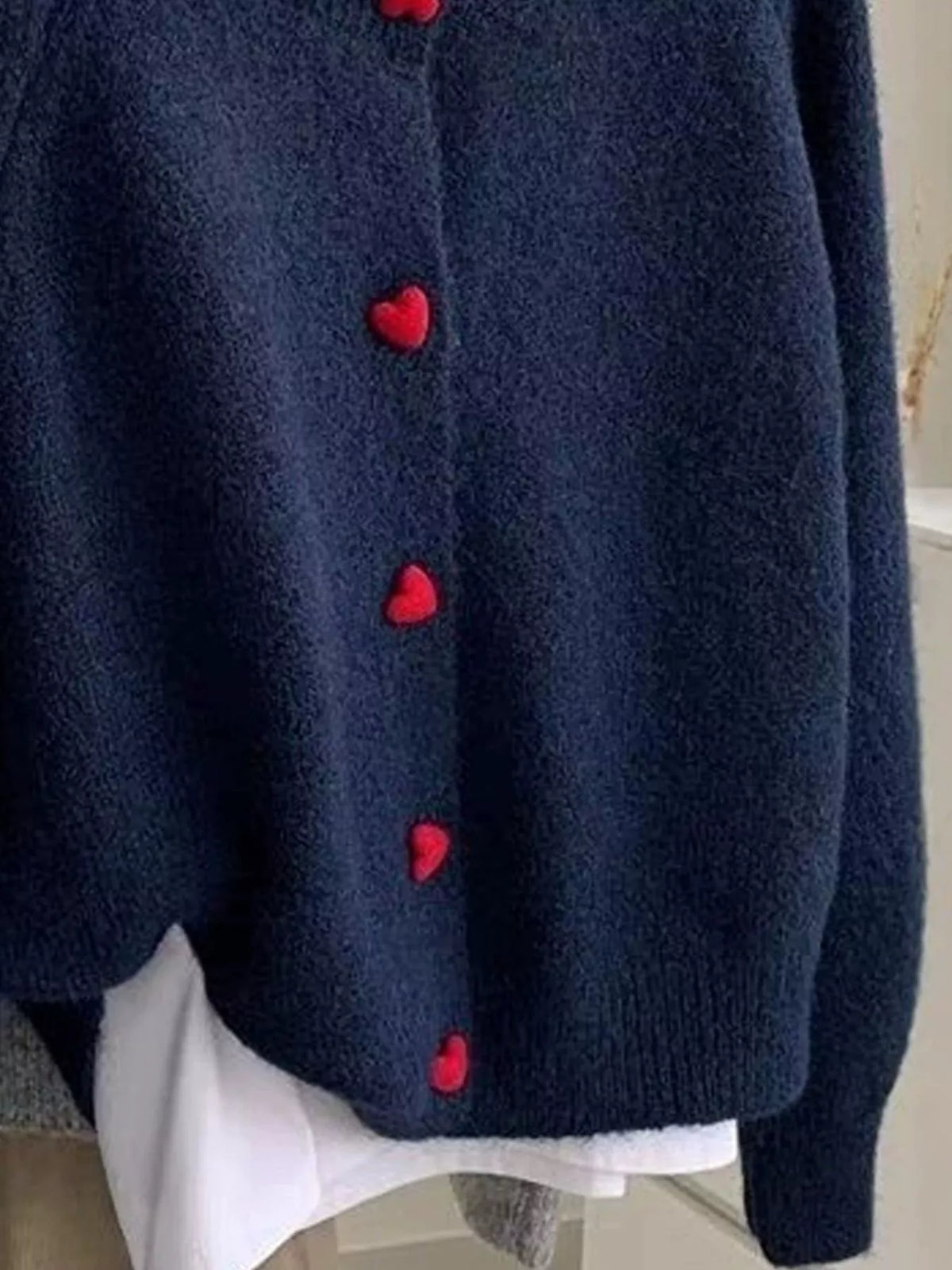Heart Buttons Knit Cardigan — garment construction details