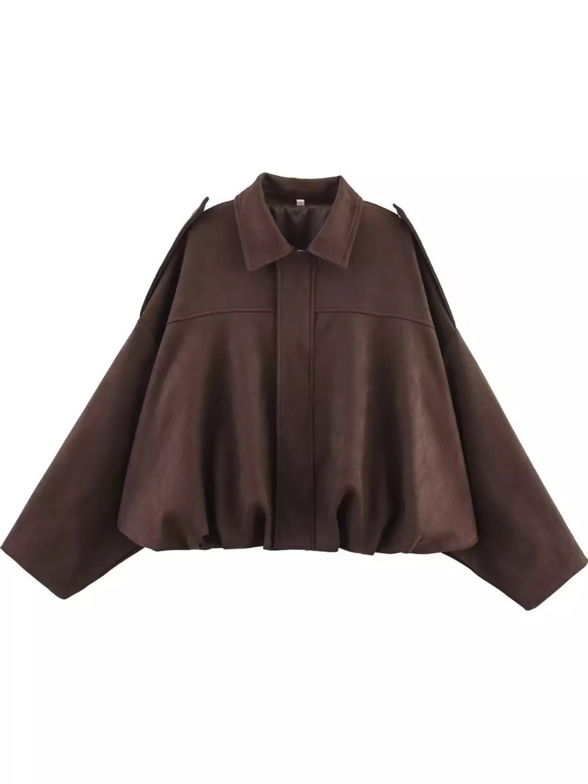 Oversized zip jacket, dark brown flat front