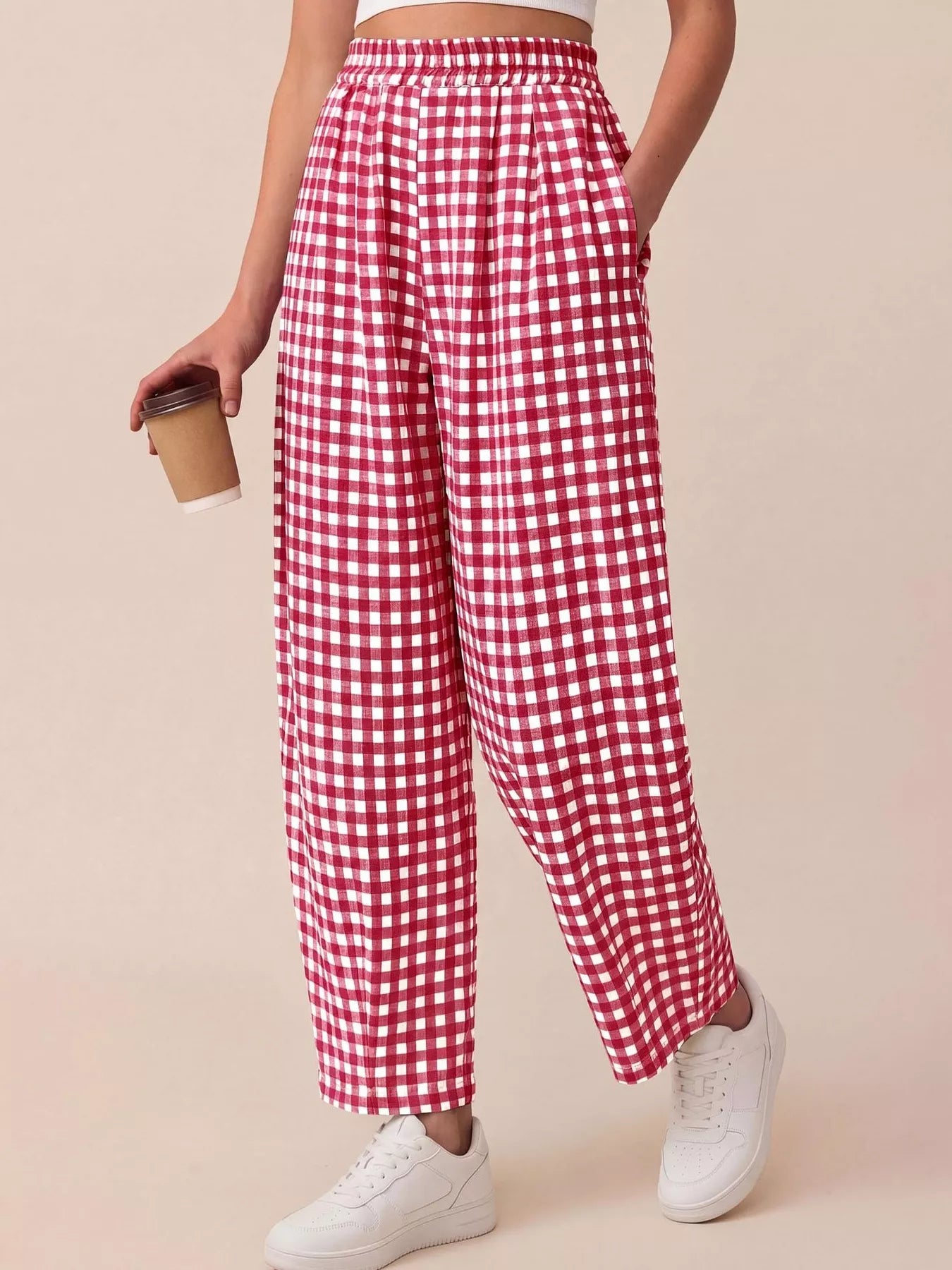 Trendsi Gingham Wide-Leg Casual Pants -