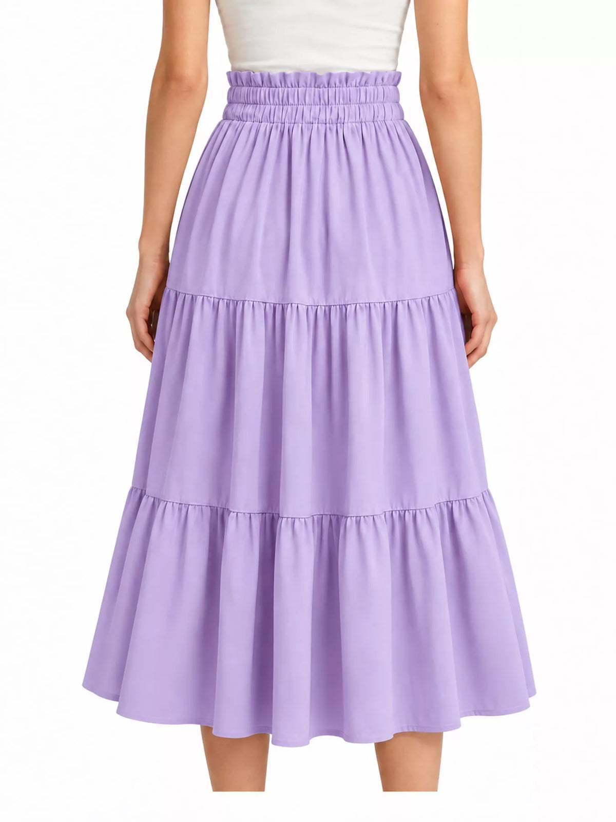 Purple drawstring tiered skirt — back view