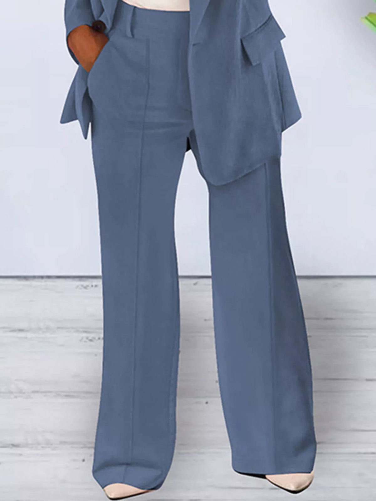 Collared long sleeve outfit set, front view on model