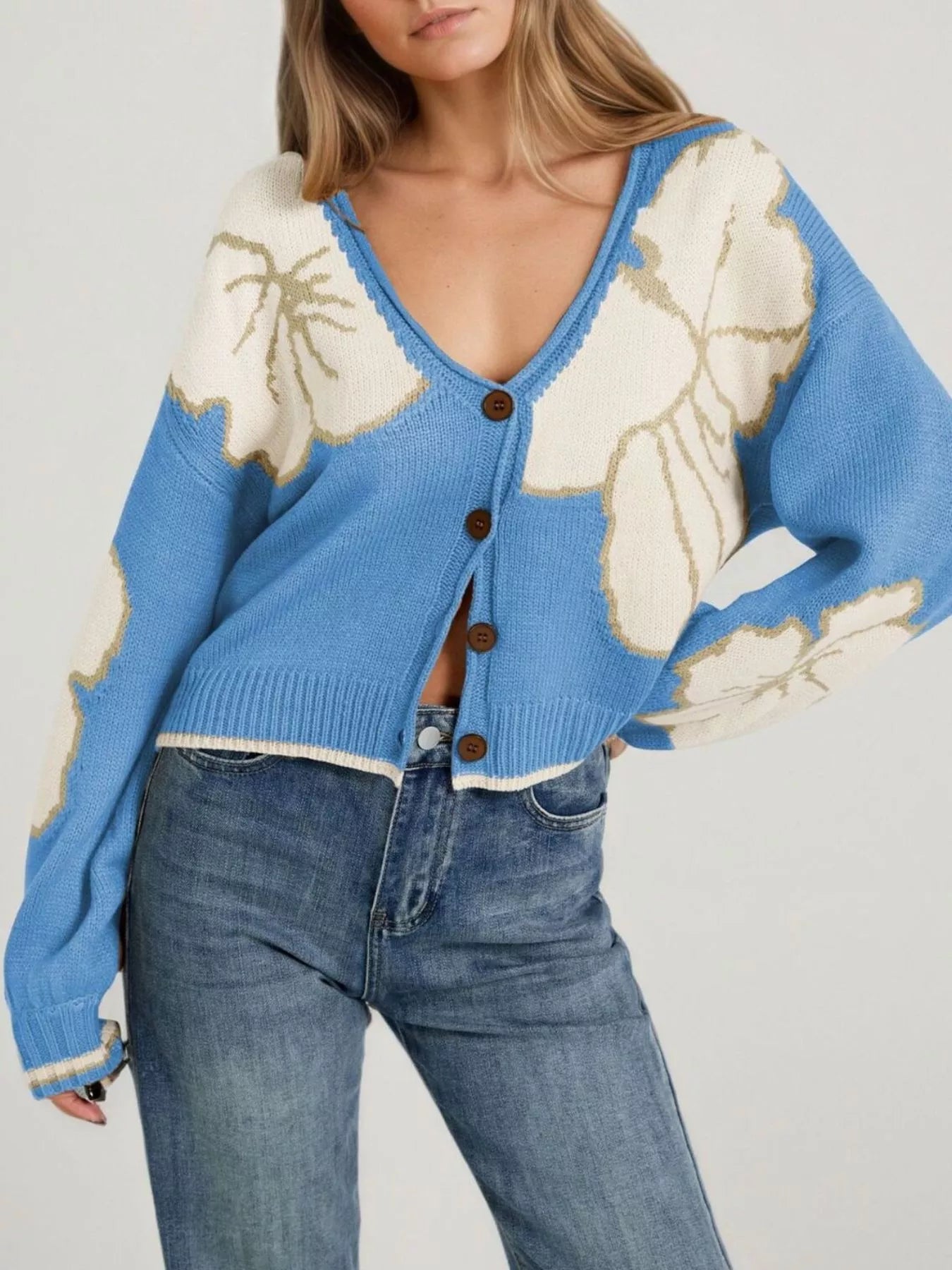 Trendsi V-Neck Button-Down Knit Cardigan -