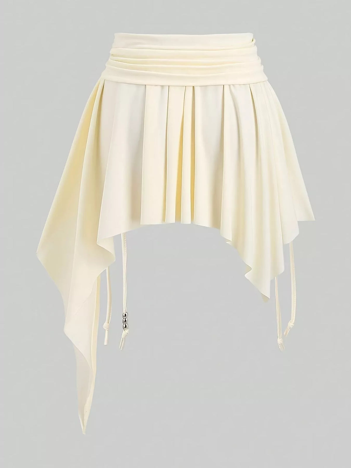 Ruched Asymmetrical Drawstring Mini Skirt in cream