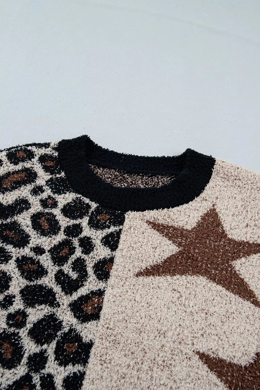 Trendsi Leopard Star Pattern Round Neck Long Sleeve Shift Sweater -