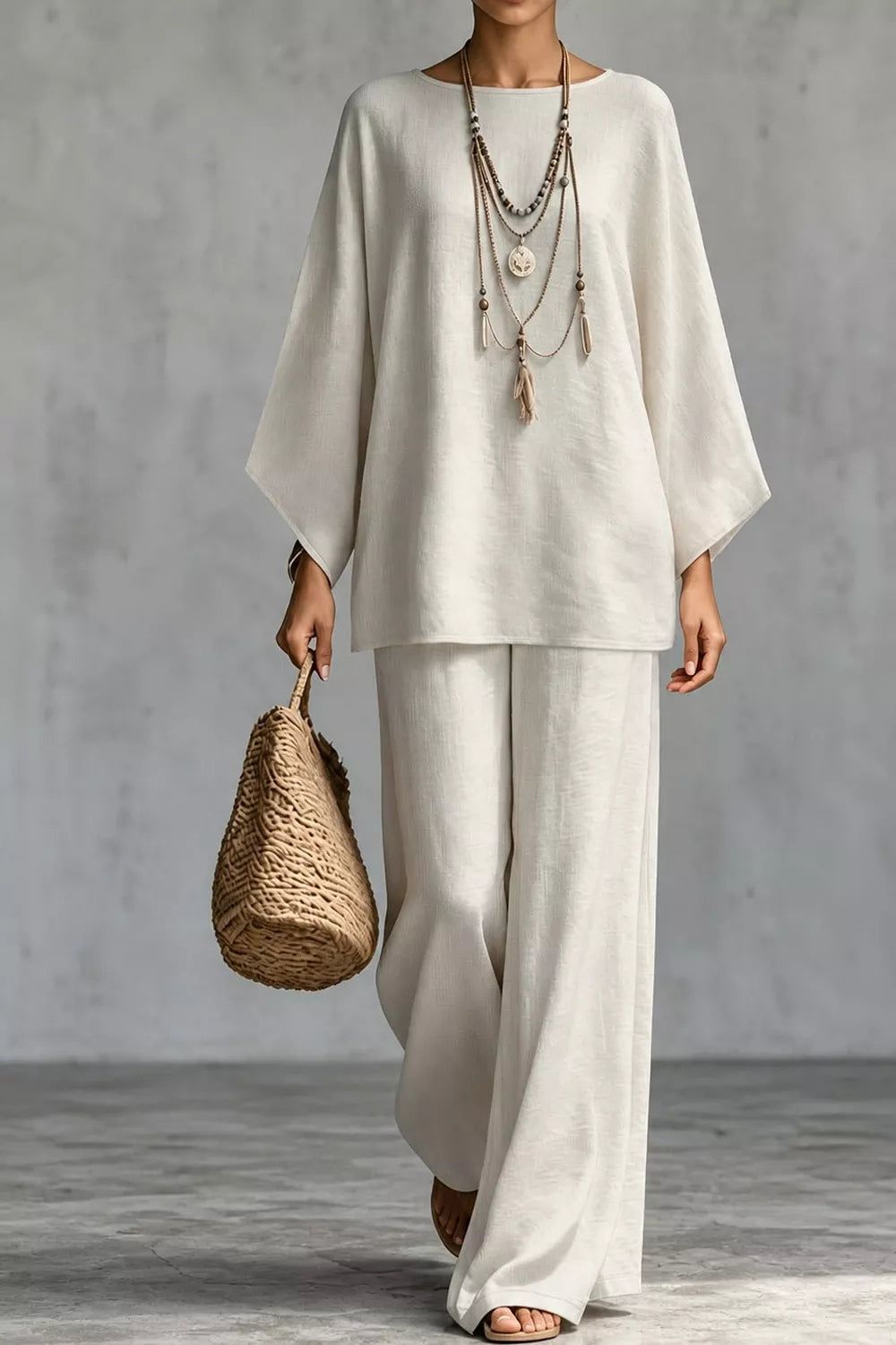 Trendsi Linen Boat Neck Top and Wide-Leg Pants Set -