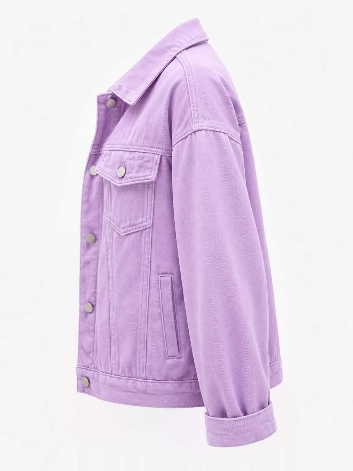 Button-Down Classic Cropped Denim Jacket — side view