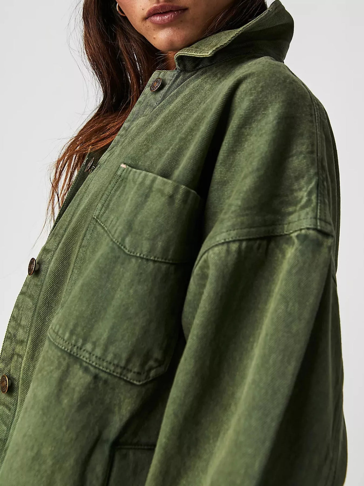 Army Green button up long sleeve denim jacket